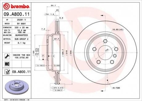 Тормозной диск BREMBO 09.A800.11 (фото 1)