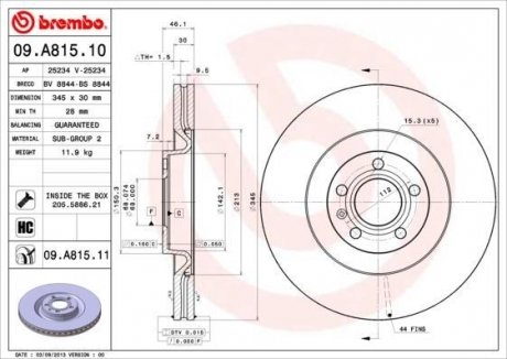 Тормозной диск BREMBO 09A81511 (фото 1)