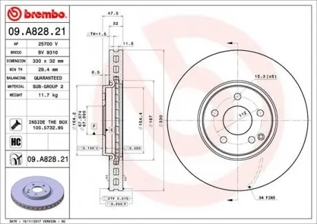 Диск гальмівний BREMBO 09A82821