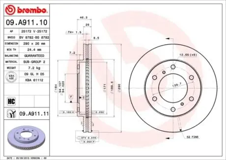 Гальмівний диск BREMBO 09.A911.11