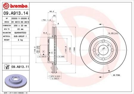 Тормозной диск BREMBO 09.A913.14 (фото 1)