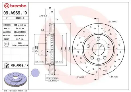ГАЛЬМІВНИЙ ДИСК BREMBO 09.A969.1X