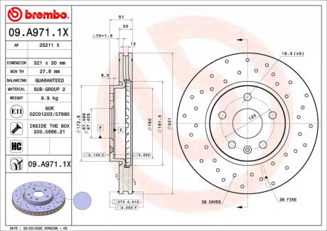 Гальмівний диск BREMBO 09.A971.1X