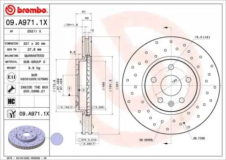 Гальмівний диск BREMBO 09.A971.1X