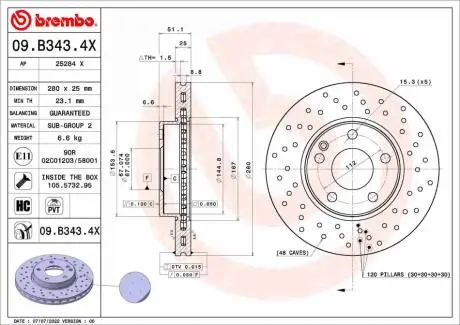 Гальмівний диск BREMBO 09.B343.4X