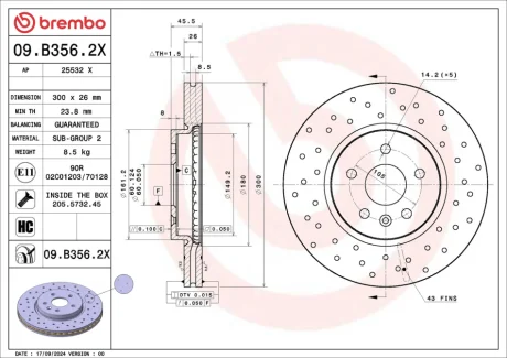 Гальмівний диск XTRA BUICK (SGM) ENCORE (SJ2) 07/12-> / BUICK (SGM) ENCORE (SM3) BREMBO 09B3562X