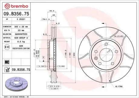 Диск тормозной (передний) Opel Astra J 09- (299x26) BREMBO 09B35675