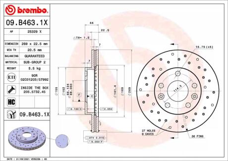 Гальмівний диск BREMBO 09.B463.1X