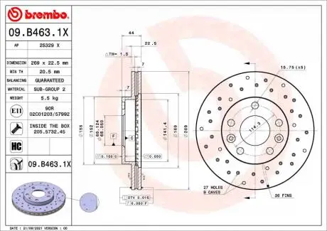 Гальмівний диск BREMBO 09.B463.1X