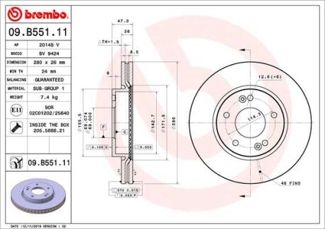 Тормозной диск BREMBO 09.B551.11