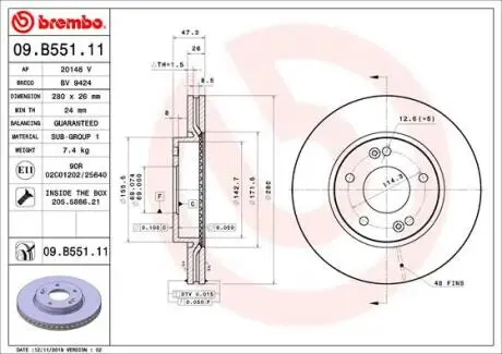 Тормозной диск BREMBO 09.B551.11