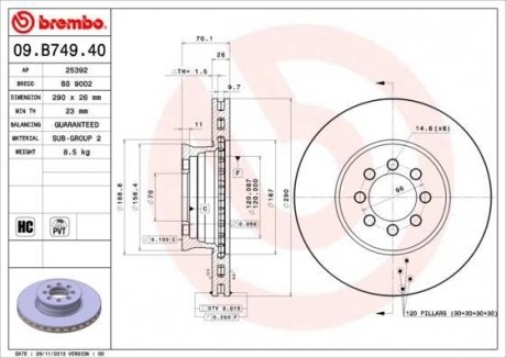 Тормозной диск BREMBO 09.B749.40