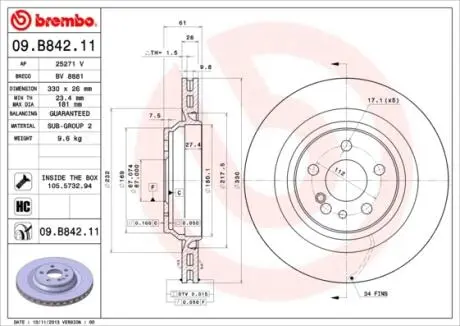 Диск тормозной BREMBO 09B84211