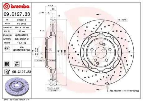 Тормозной диск BREMBO 09C12733