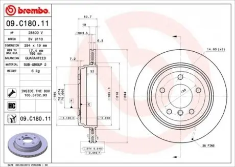 Диск тормозной BREMBO 09C18011