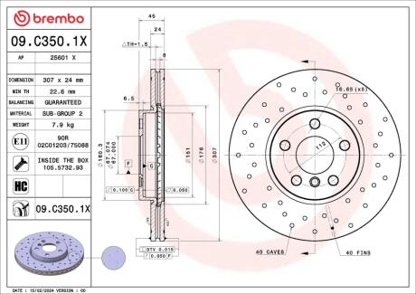 Гальмівний диск BREMBO 09.C350.1X