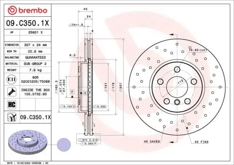 Гальмівний диск BREMBO 09.C350.1X