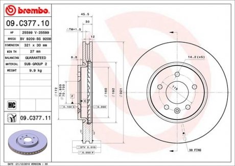 Тормозной диск BREMBO 09C37711 (фото 1)