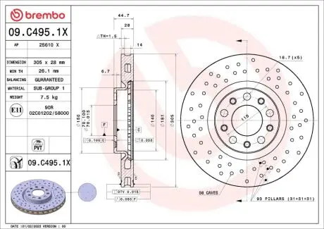 Гальмівний диск BREMBO 09.C495.1X