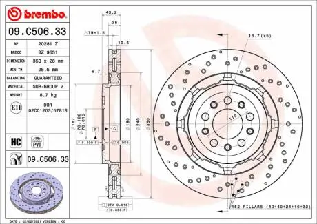 Диск гальмівний задн Лів/Прав ALFA ROMEO GIULIA, STELVIO 2.9 10.15- BREMBO 09C50633