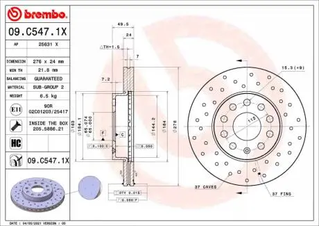 Гальмівний диск BREMBO 09C5471X