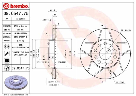 Тормозной диск BREMBO 09.C547.75