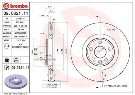 Тормозной диск BREMBO 09.C821.11
