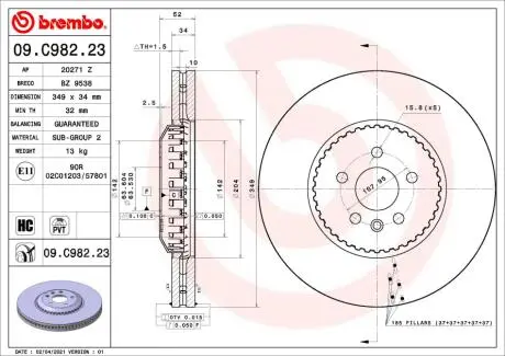 Диск тормозной передний лев/прав BREMBO 09C98223