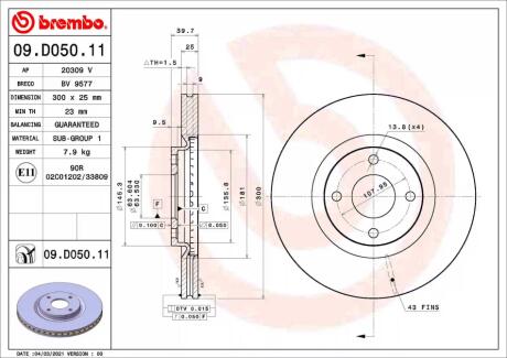 Гальмівний диск BREMBO 09.D050.11