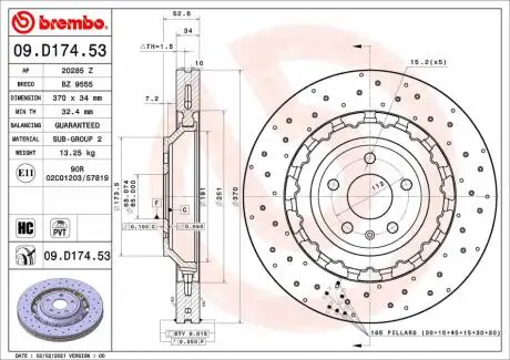 Диск гальмівний передн Лів/Прав AUDI A3 2.5 03.15-10.20 BREMBO 09D17453