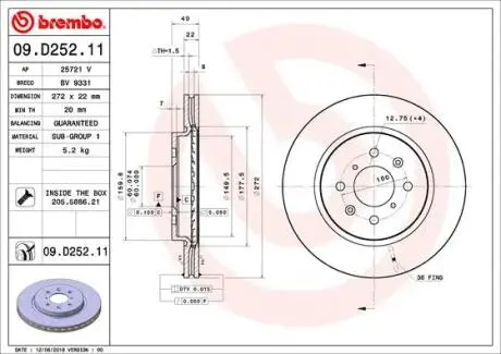 Тормозной диск BREMBO 09.D252.11