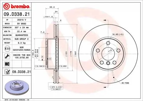 Гальмівний диск BREMBO 09.D338.21