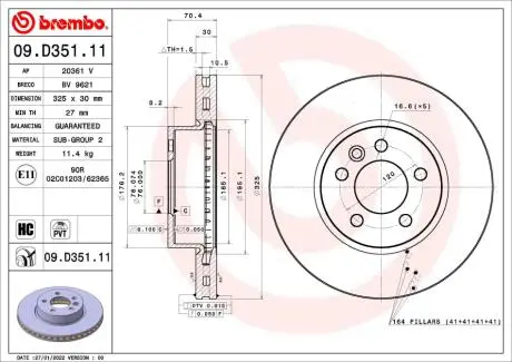 Диск гальмівний передн Лів/Прав MAN TGE, VW CRAFTER, GRAND CALIFORNIA CAMPER 2.0D 09.16- BREMBO 09D35111