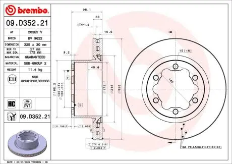 Диск гальмівний задн Лів/Прав MAN TGE, VW CRAFTER, GRAND CALIFORNIA CAMPER 2.0D 09.16- BREMBO 09D35221