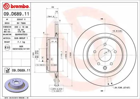 Диск гальмівний BREMBO 09.D689.11