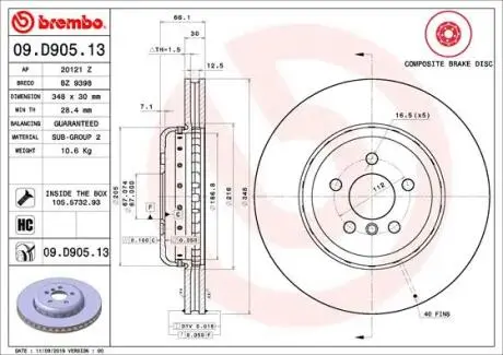 Тормозной диск BREMBO 09.D905.13