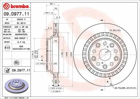 Диск гальмівний задн Лів/Прав LEXUS LS, TOYOTA MIRAI 3.5/3.5H/Electric 10.17- BREMBO 09D97711