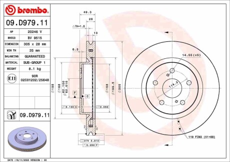 Диск тормозной передний BREMBO 09D97911