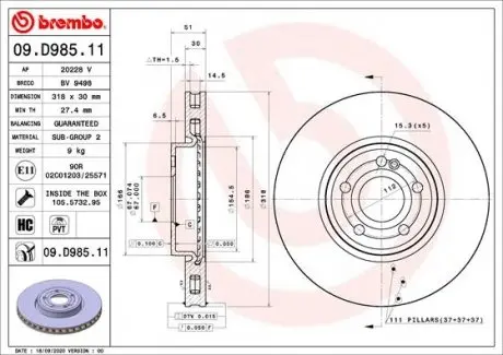 Тормозной диск BREMBO 09.D985.11