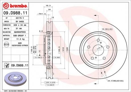 Диск тормозной BREMBO 09.D988.11