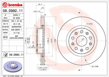 Гальмівний диск BREMBO 09.D992.11