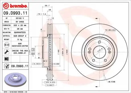 Автозапчасть BREMBO 09D99311