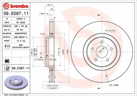 Диск тормозной передний BREMBO 09E09711 (фото 1)