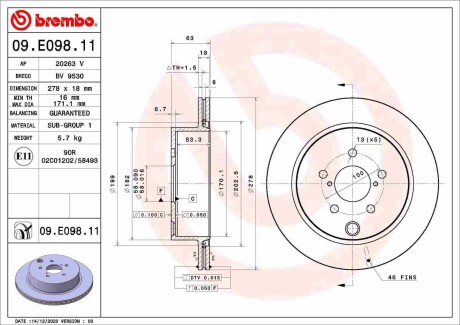 Диск гальмівний задній BREMBO 09E09811 (фото 1)