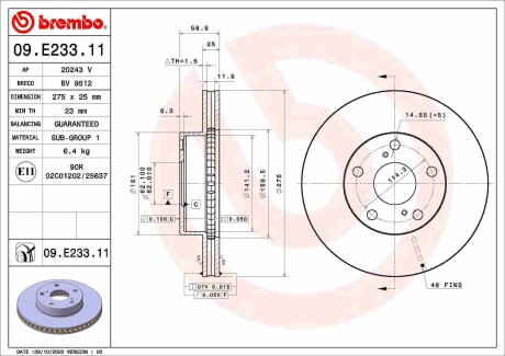 Тормозной диск BREMBO 09E23311