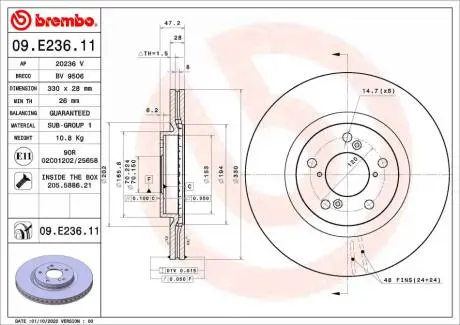 Диск тормозной передний BREMBO 09E23611