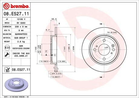 Диск гальмівний задній INFINITI FX 07/08-> / INFINITI M (Y51) 03/10-> / INFINITI M3 BREMBO 09E52811