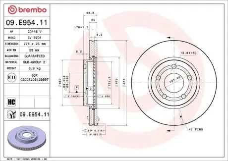 Гальмівний диск BREMBO 09.E954.11