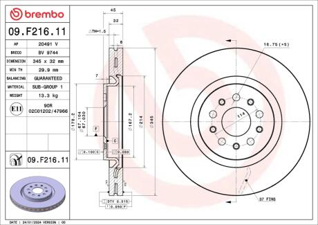 Диск гальмівний передній BREMBO 09F21611