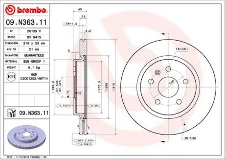 Гальмівний диск BREMBO 09.N363.11